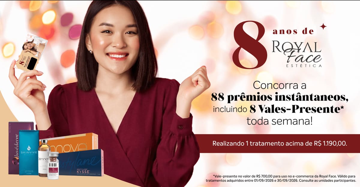 ⏰ 27 dias Promoção 8 Anos de Royal Face: 88 Prêmios Instantâneos com Vale-Presente de R$700