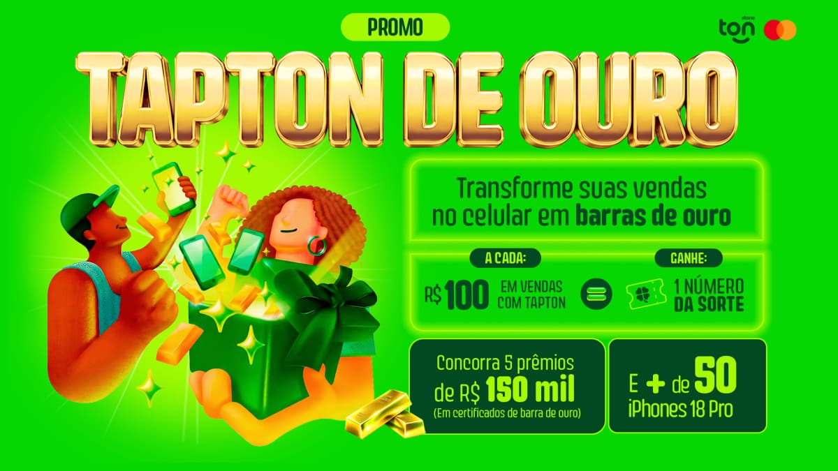 ⏰ 37 dias Promoção TapTon de Ouro: 5 Barras de Ouro de R$150 mil e 57 iPhones 18 Pro no Sorteio do Ton
