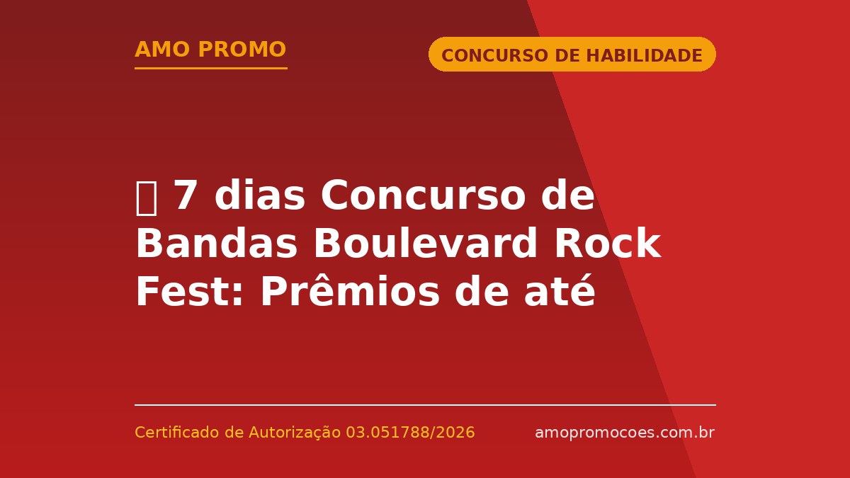 ⏰ 7 dias Concurso de Bandas Boulevard Rock Fest: Prêmios de até R$1.500 para Bandas de Rock 🆓Grátis (PR)